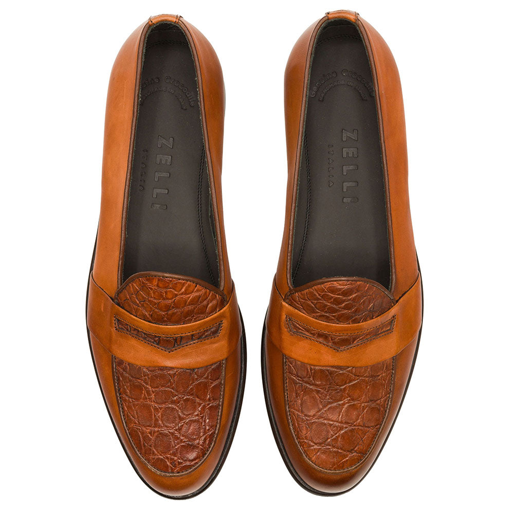 Zelli Milan Crocodile & Calfskin Loafer Cognac (11-627-CGN)