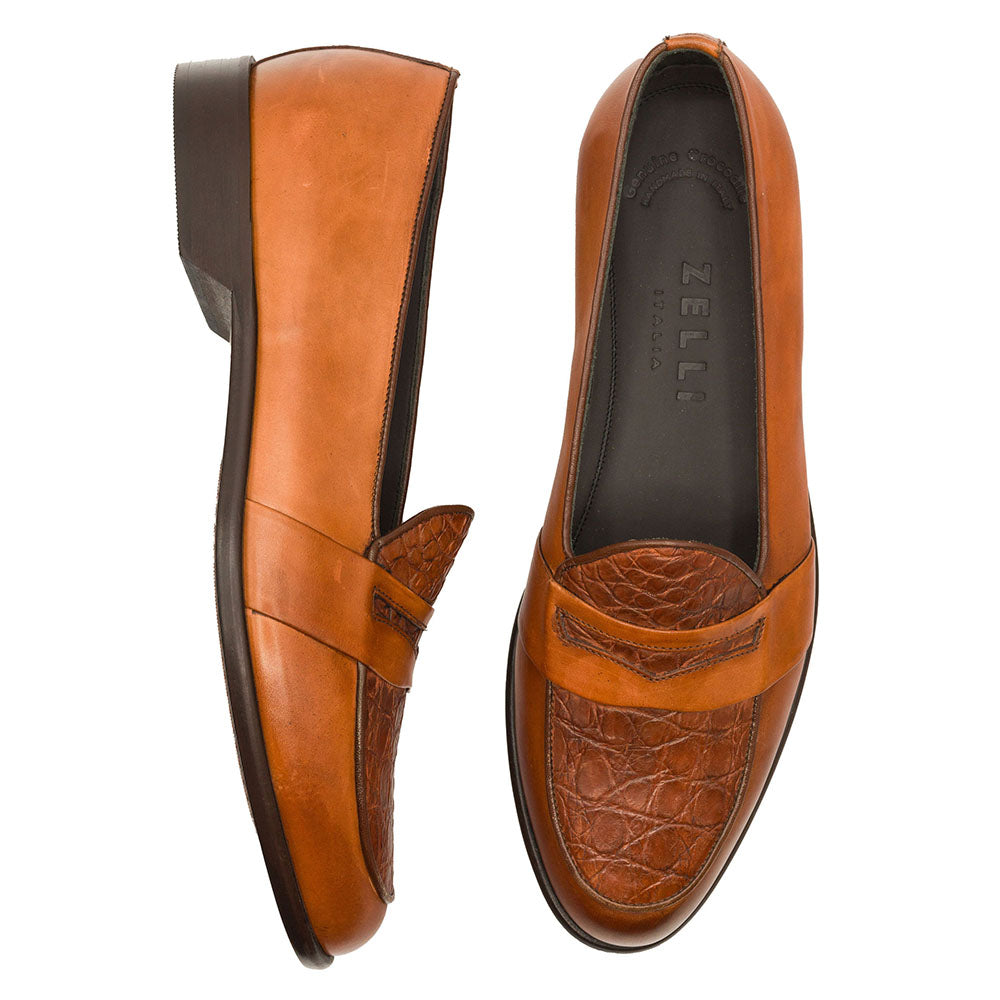 Zelli Milan Crocodile & Calfskin Loafer Cognac (11-627-CGN)