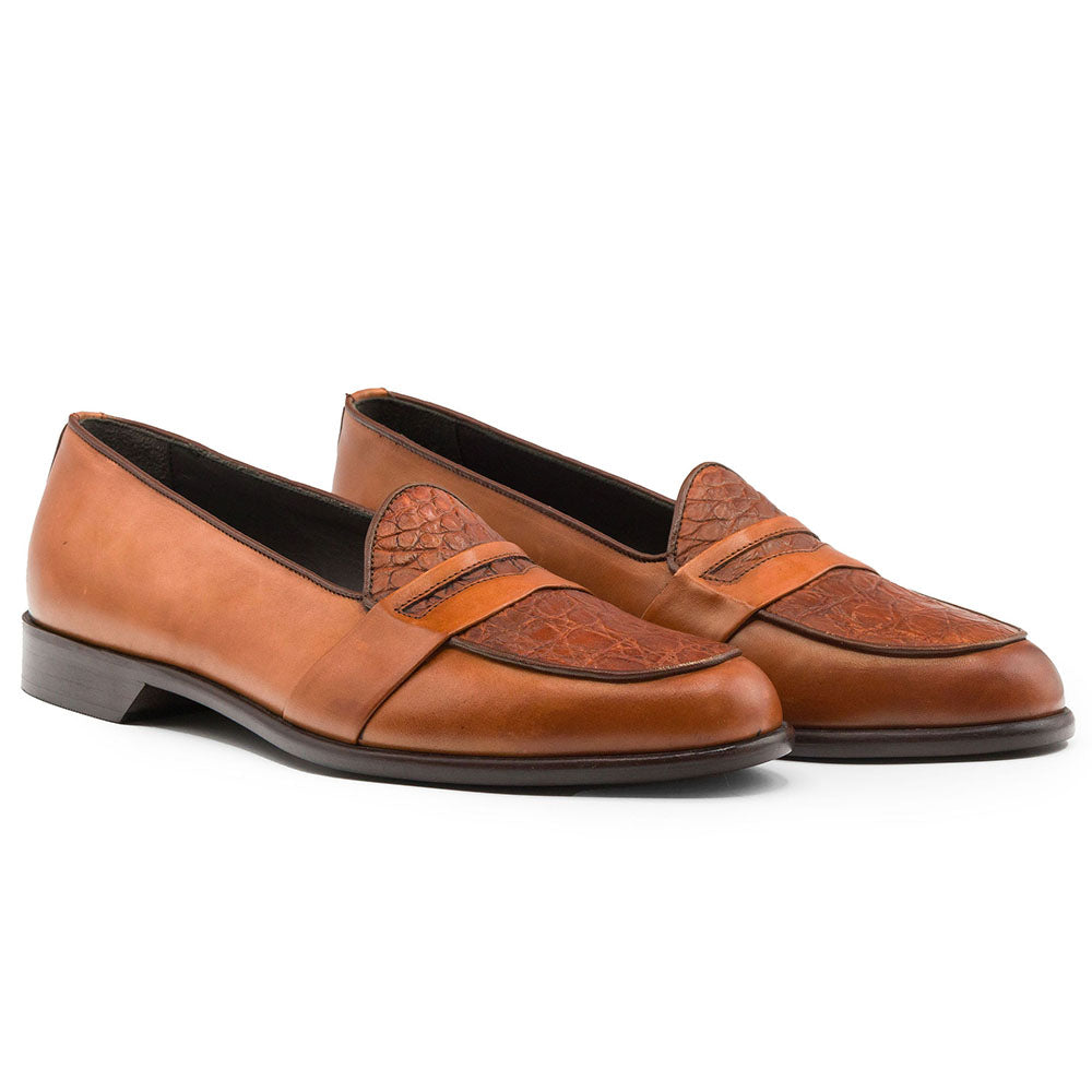 Zelli Milan Crocodile & Calfskin Loafer Cognac (11-627-CGN)