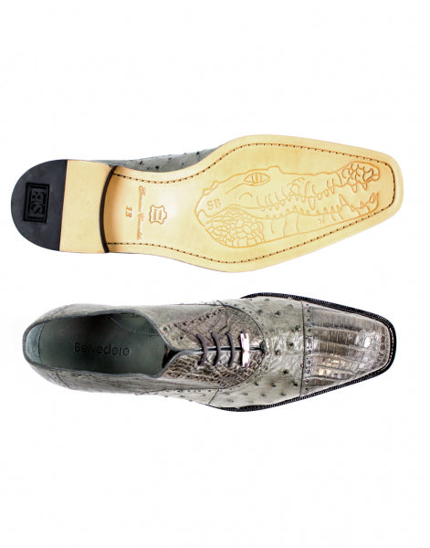 Belvedere Onesto II Ostrich/Crocodile Shoes Gray (1419)