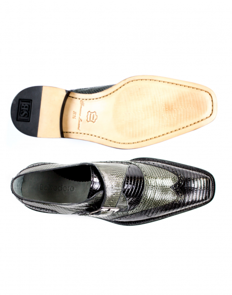 Belvedere Pasta Lizard Wingtip Monk Strap Shoes Black / Gray