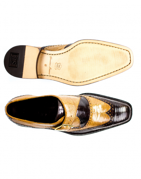 Belvedere Pasta Lizard Wingtip Monk Strap Shoes Brown / Camel