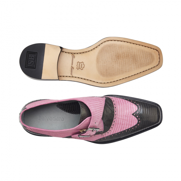 Belvedere Pasta Lizard Wingtip Monk Strap Shoes Pink / Gray
