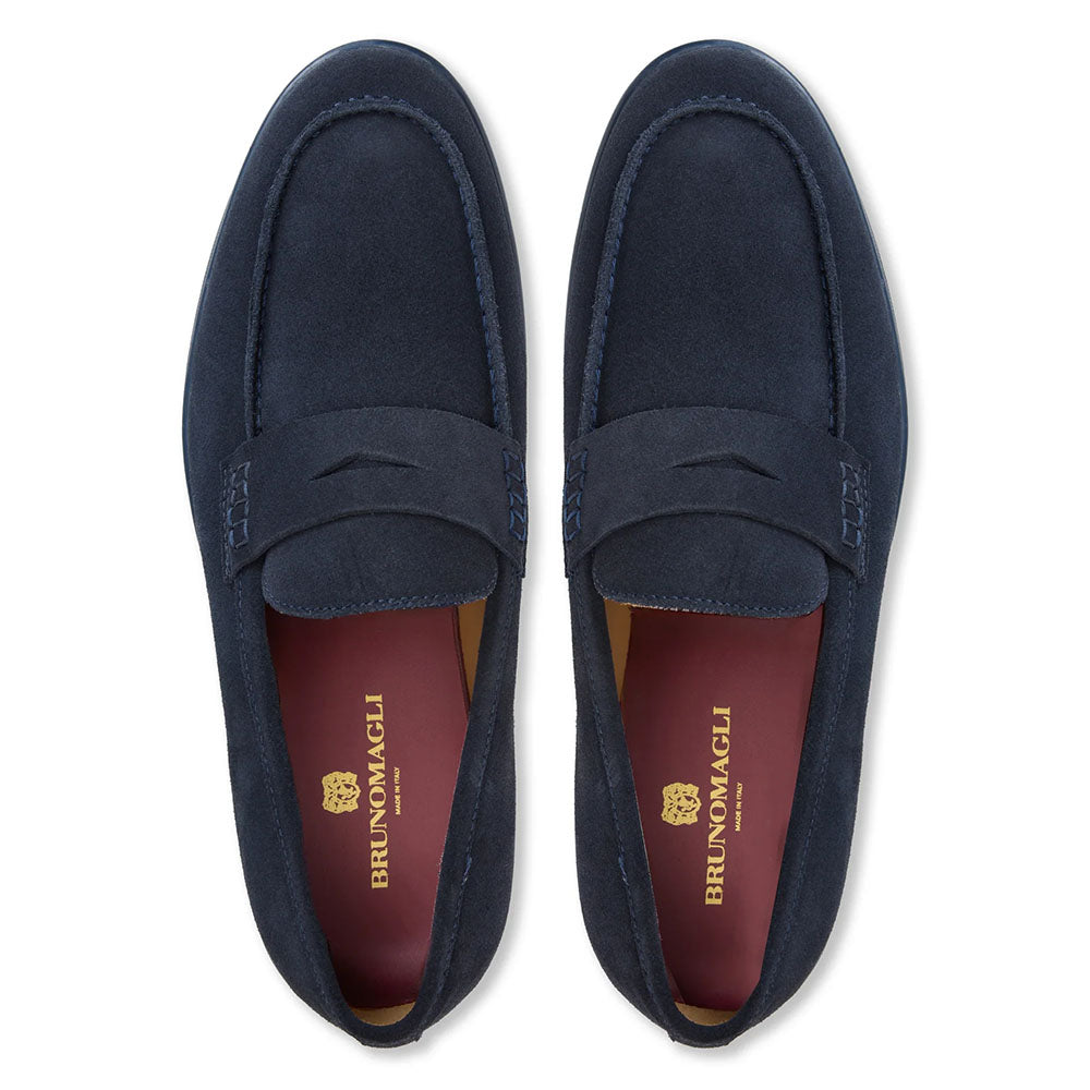 Bruno Magli Patrizio Italian Suede Penny Loafer Navy