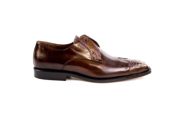 Belvedere Pisa Ostrich & Calfskin Cap Toe Shoes Camel / Almond