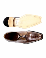 Belvedere Pisa Ostrich & Calfskin Cap Toe Shoes Camel / Almond