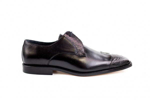 Belvedere Pisa Ostrich & Calfskin Cap Toe Shoes Black