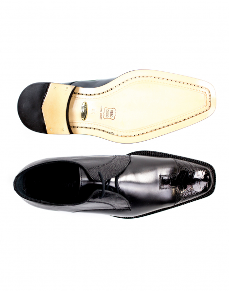 Belvedere Pisa Ostrich & Calfskin Cap Toe Shoes Black