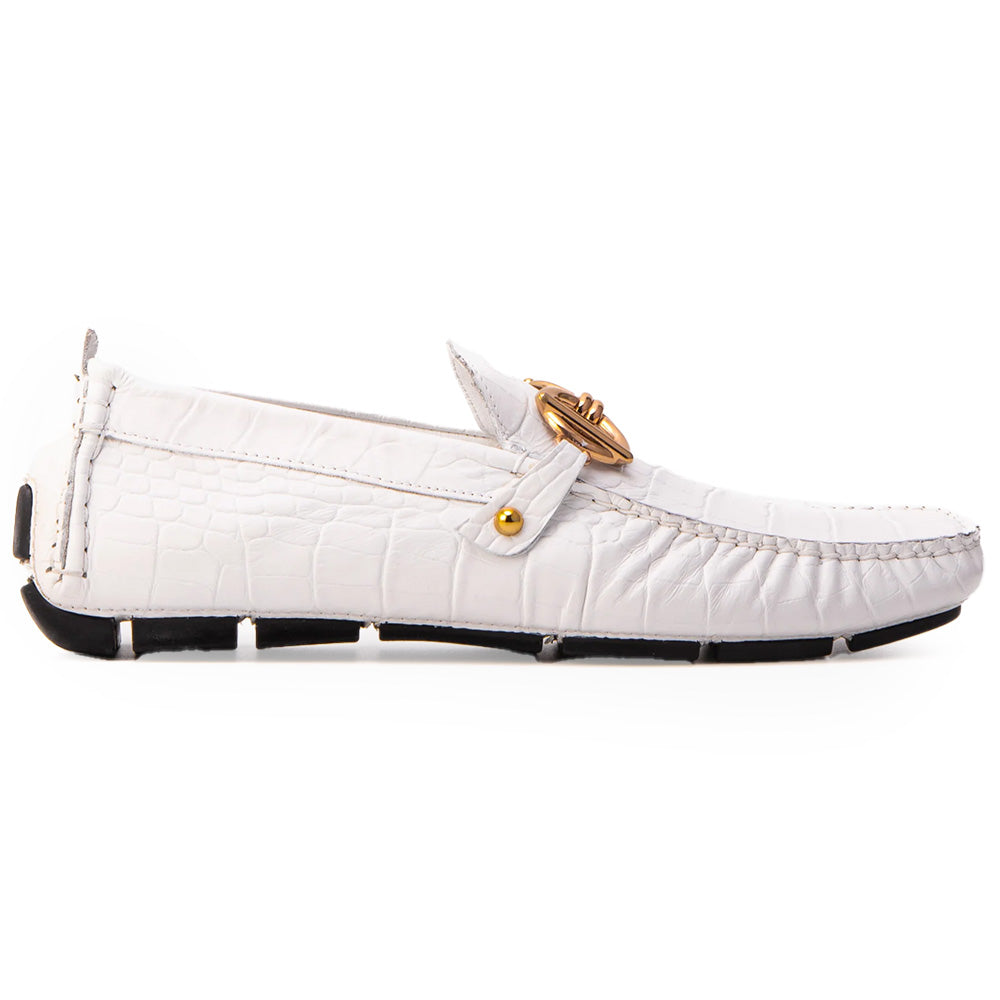 Vinci Leather The Pisa Leather Bit Driver Loafer Shoe White