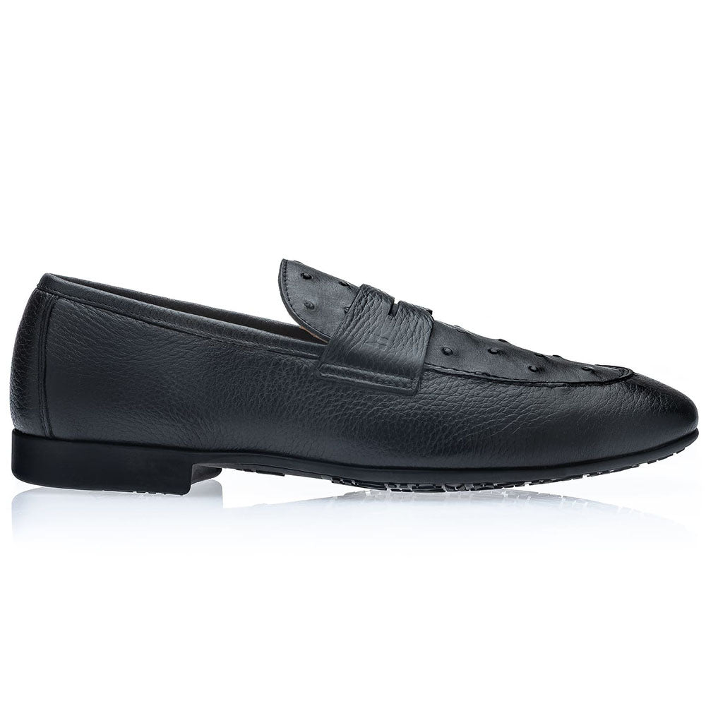 Moreschi Palestro Ostrich Penny Loafer Black