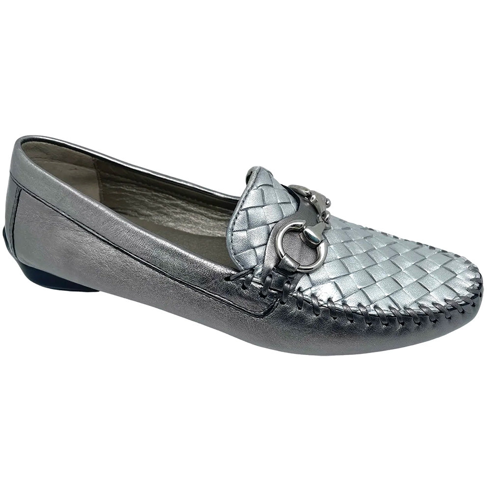 Robert Zur Women's Perlata True Glove Driving Shoes Anthracite Silver Satin Metallic
