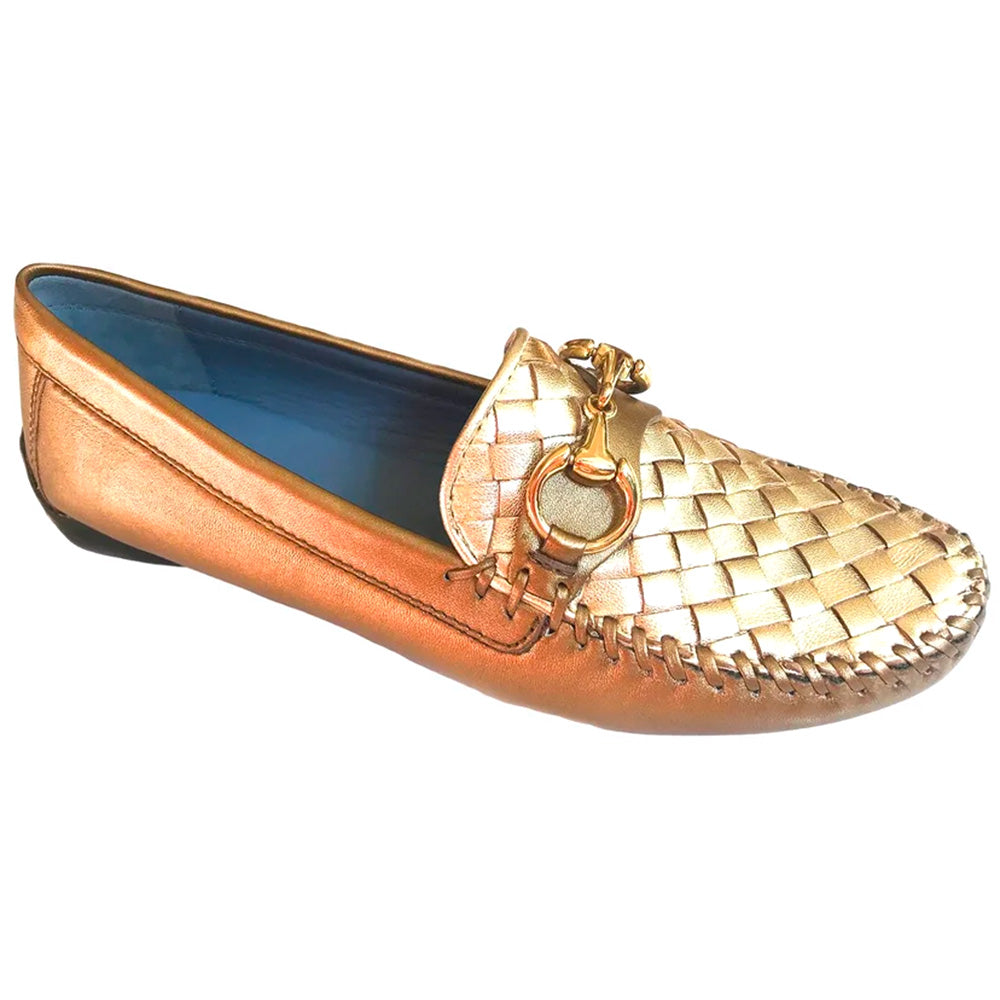 Robert Zur Women's Perlata True Glove Driving Shoes Copper & Gold Satin Metallic