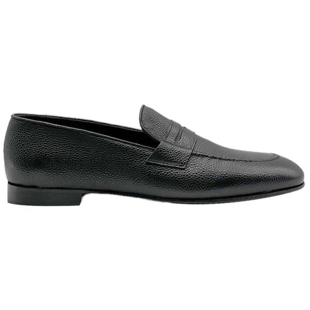 Paolo Shoes Camillo Pebble Grain Leather Penny Loafer Black