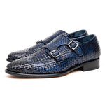 Calzoleria Toscana Q978 Woven Wingtip Monkstrap Shoes Navy