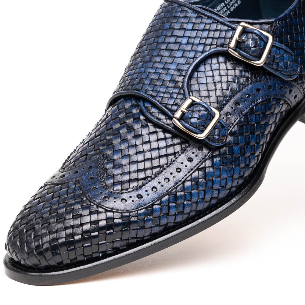 Calzoleria Toscana Q978 Woven Wingtip Monkstrap Shoes Navy
