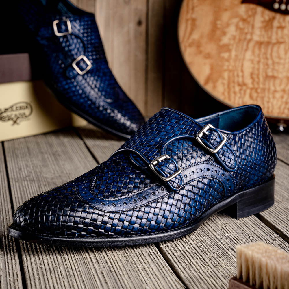 Calzoleria Toscana Q978 Woven Wingtip Monkstrap Shoes Navy