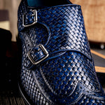 Calzoleria Toscana Q978 Woven Wingtip Monkstrap Shoes Navy
