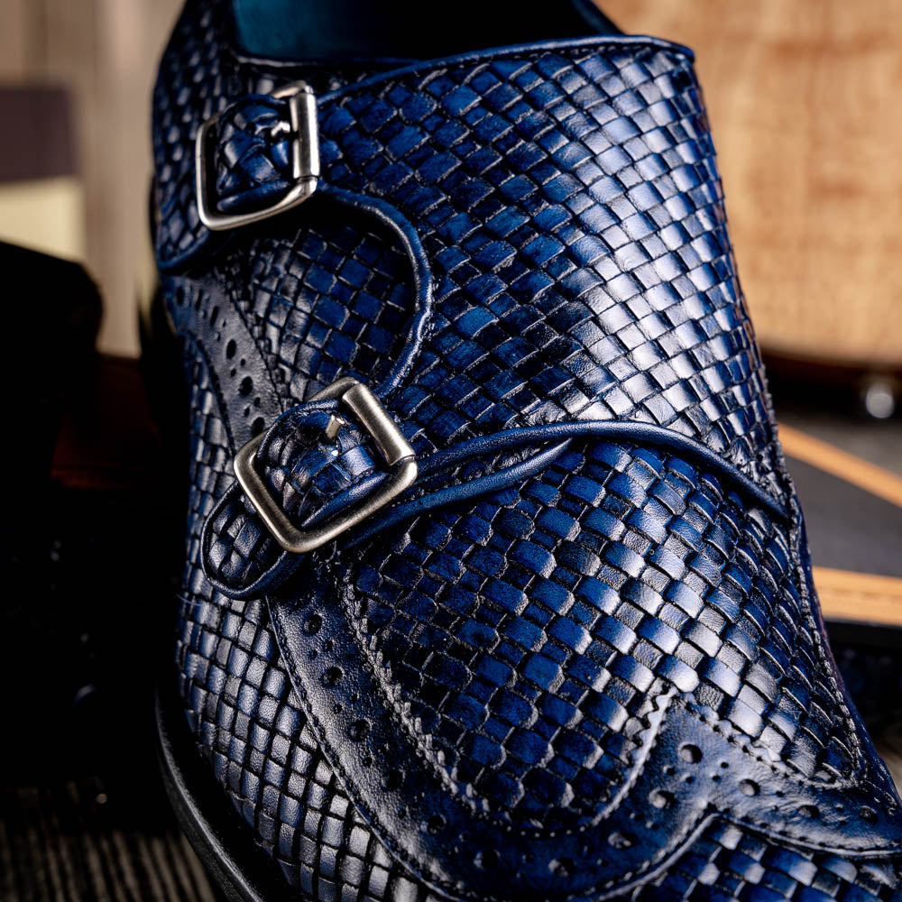 Calzoleria Toscana Q978 Woven Wingtip Monkstrap Shoes Navy