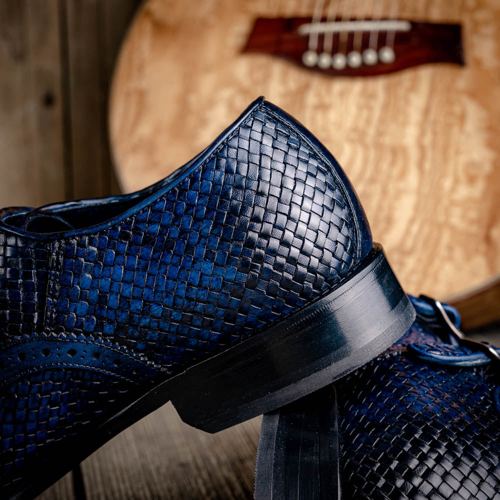 Calzoleria Toscana Q978 Woven Wingtip Monkstrap Shoes Navy