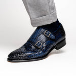 Calzoleria Toscana Q978 Woven Wingtip Monkstrap Shoes Navy