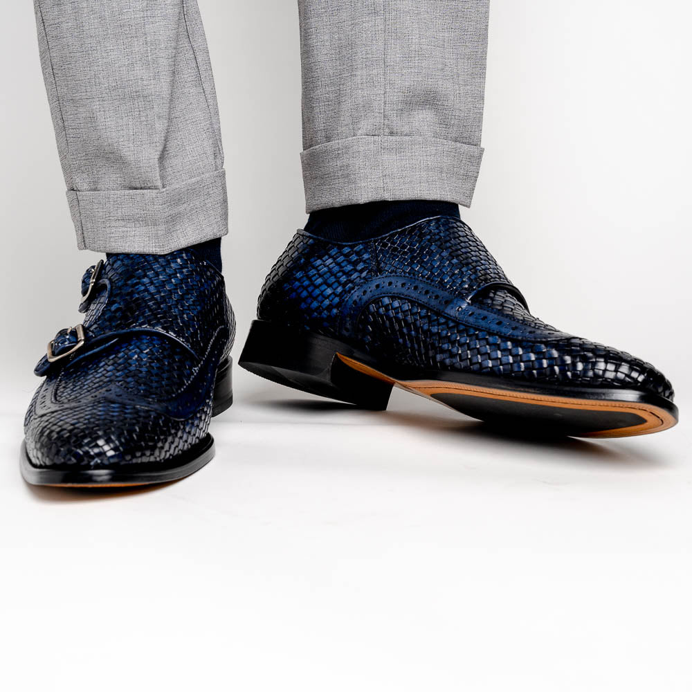 Calzoleria Toscana Q978 Woven Wingtip Monkstrap Shoes Navy