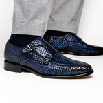 Calzoleria Toscana Q978 Woven Wingtip Monkstrap Shoes Navy