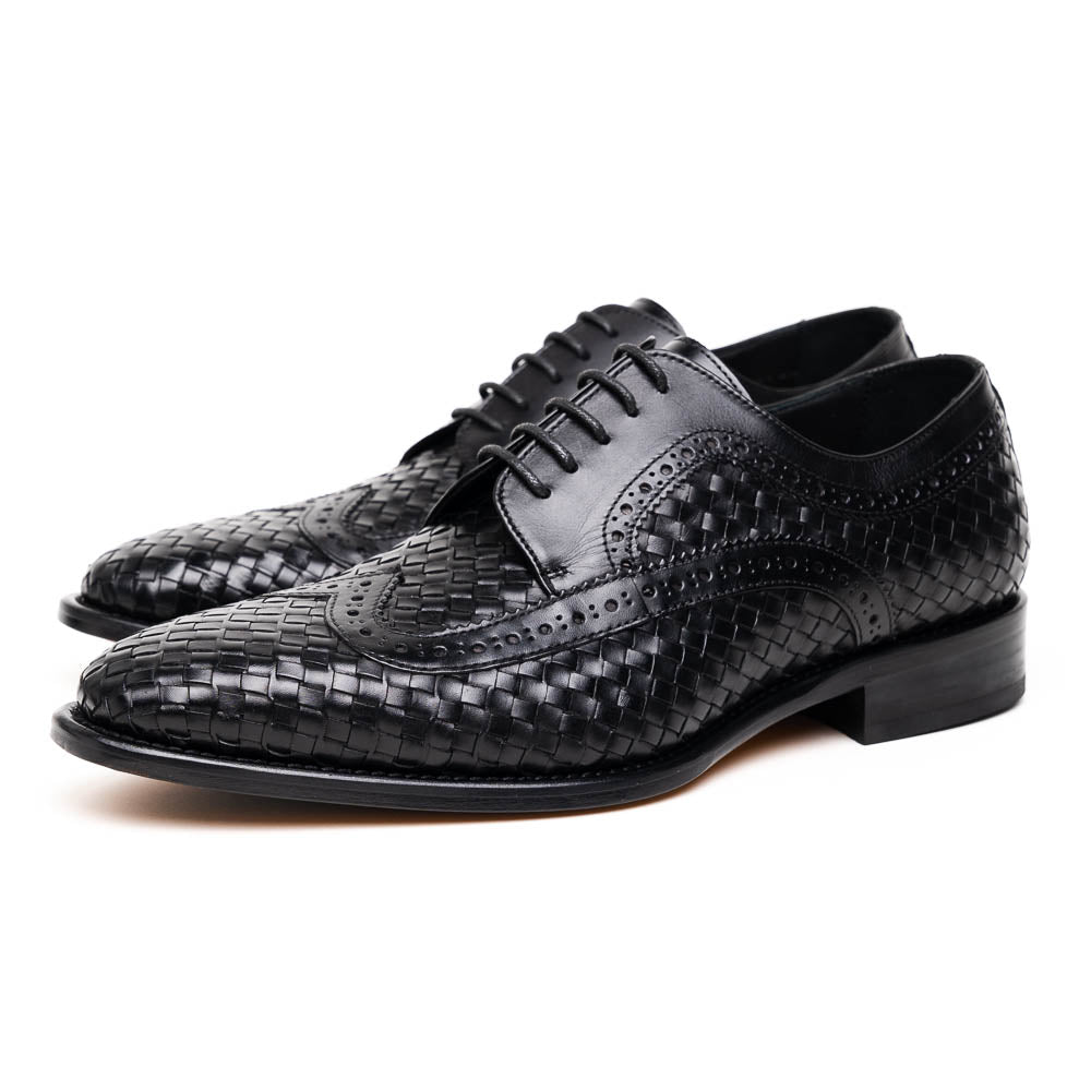 Calzoleria Toscana Q979 Woven Wingtip Lace Up Shoes Black