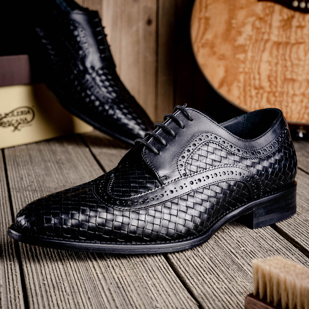 Calzoleria Toscana Q979 Woven Wingtip Lace Up Shoes Black