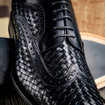 Calzoleria Toscana Q979 Woven Wingtip Lace Up Shoes Black