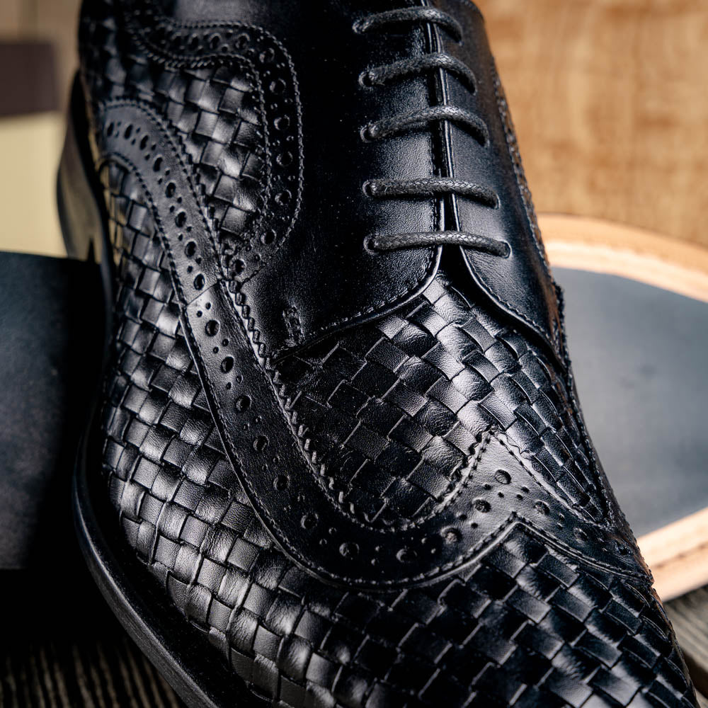 Calzoleria Toscana Q979 Woven Wingtip Lace Up Shoes Black