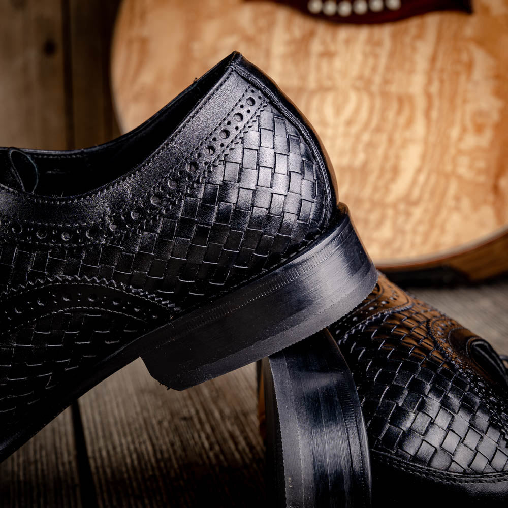 Calzoleria Toscana Q979 Woven Wingtip Lace Up Shoes Black