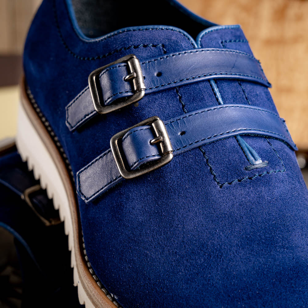 Calzoleria Toscana Q982 Velour Suede Monkstrap Blue