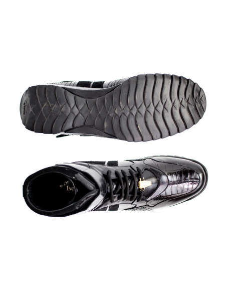 Belvedere Rino Crocodile Suede & Calfskin High Top Sneakers Black