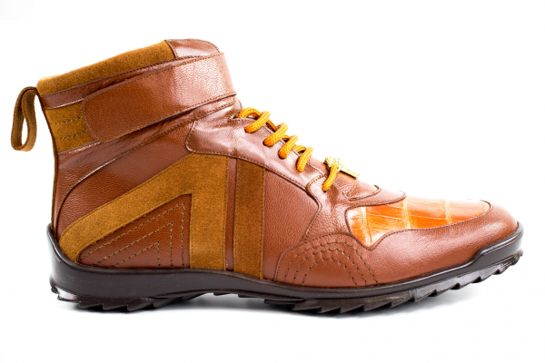 Belvedere Rino Crocodile Suede & Calfskin High Top Sneakers Honey