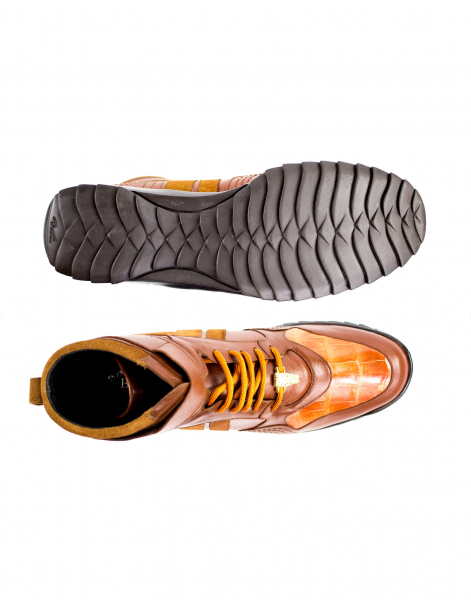 Belvedere Rino Crocodile Suede & Calfskin High Top Sneakers Honey