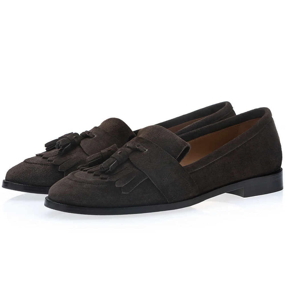 Superglamourous Romea Gorain Waterproof Suede Tassel Loafer Cocoa