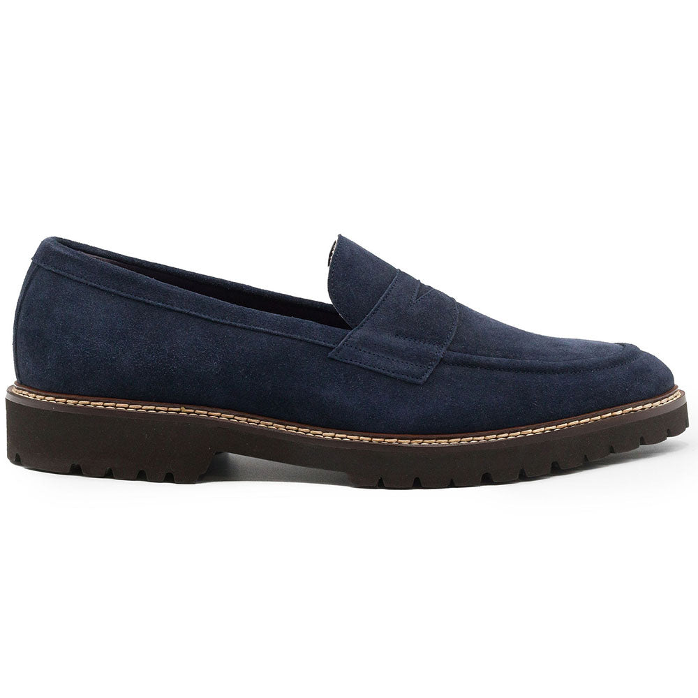 Zelli Roma Italian Suede Penny Loafers Navy