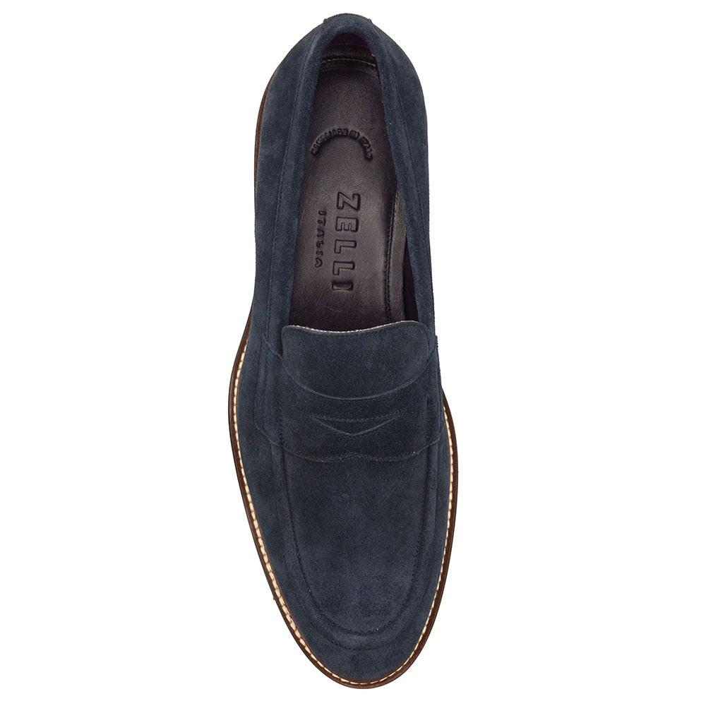Zelli Roma Italian Suede Penny Loafers Navy (16-657-BLK)