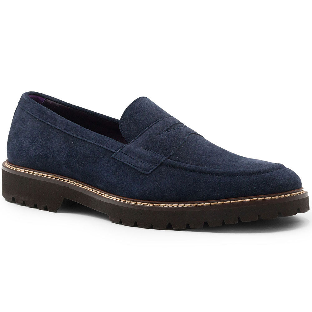 Zelli Roma Italian Suede Penny Loafers Navy (16-657-BLK)