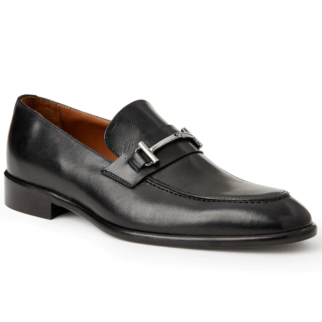 Bruno Magli Sante Double Gore Leather Bit Loafers Black