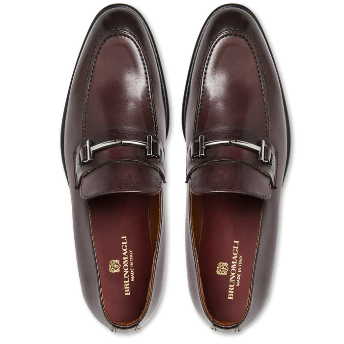 Bruno Magli Sante Double Gore Leather Bit Loafers Burgundy