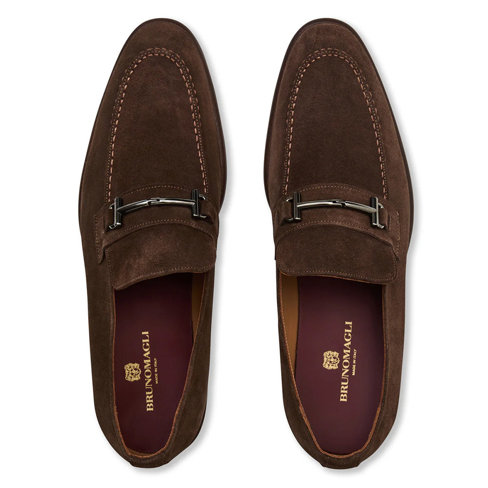 Bruno Magli Sante Double Gore Classic Suede Bit Loafer Brown