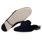 Superglamourous Savoy Velour Mules Navy