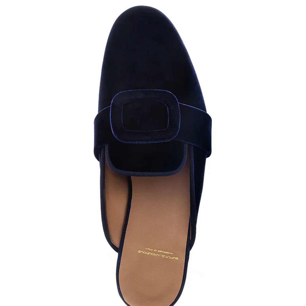 Superglamourous Savoy Velour Mules Navy
