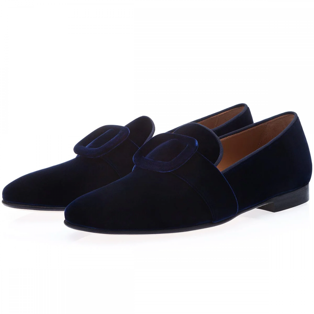 Superglamourous Savoy Velour Slippers Navy