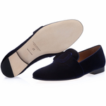 Superglamourous Savoy Velour Slippers Navy