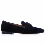 Superglamourous Savoy Velour Slippers Navy