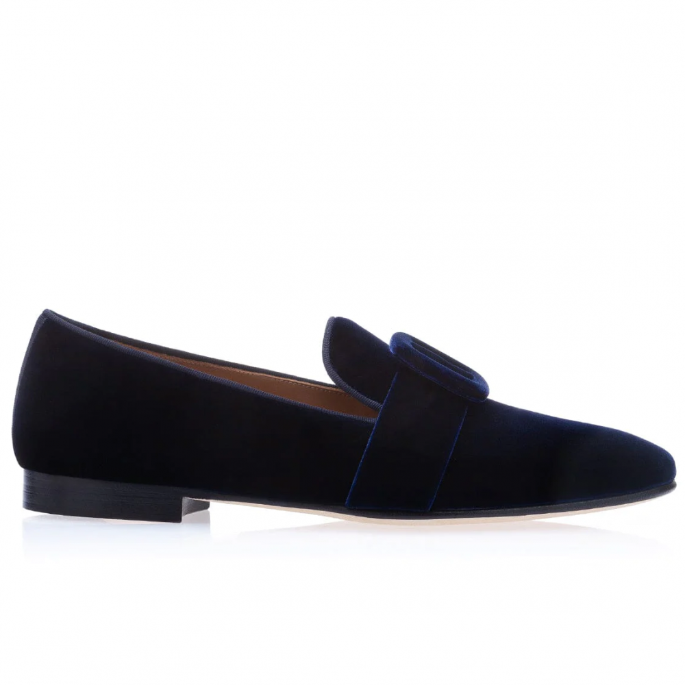 Superglamourous Savoy Velour Slippers Navy