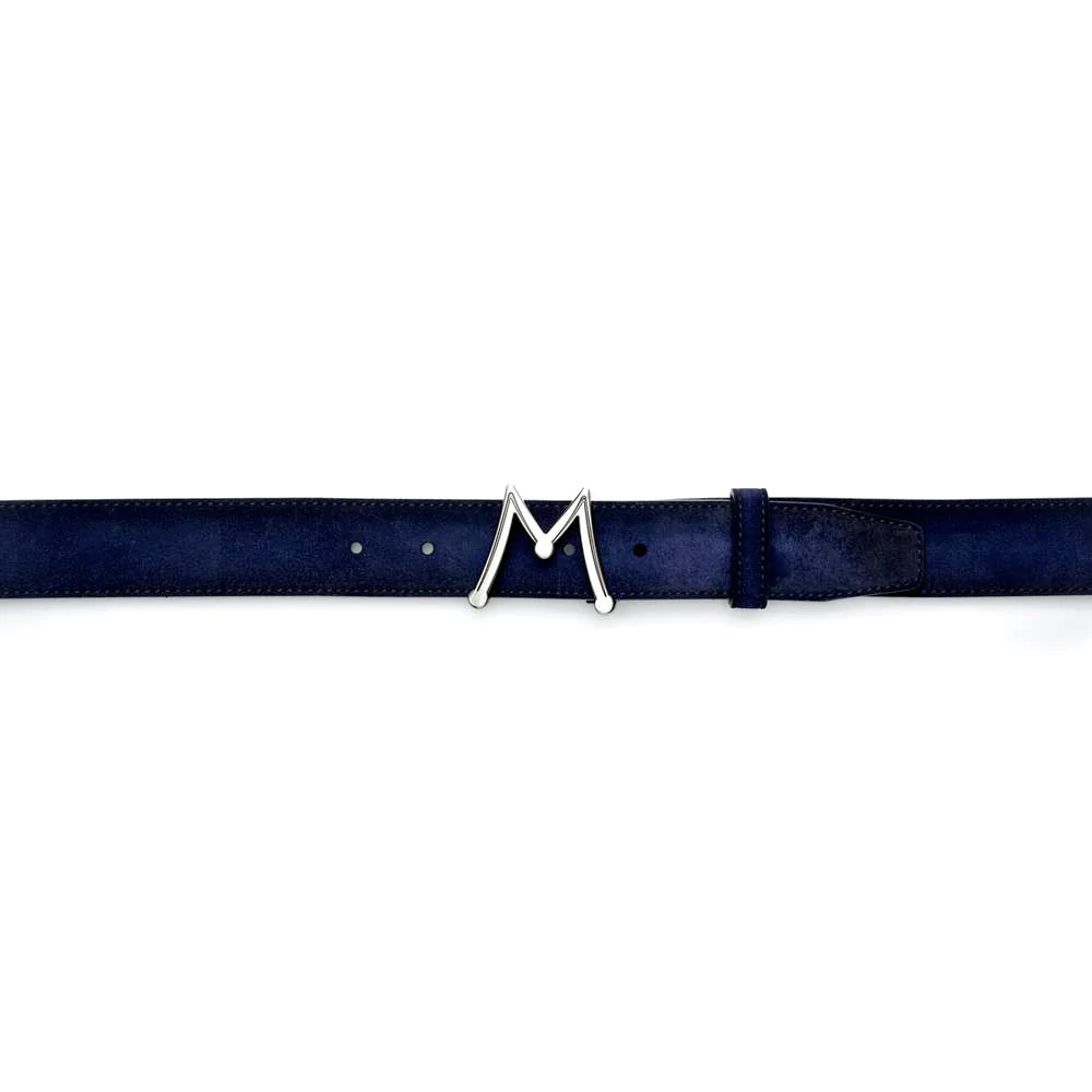 Mezlan Floating Icon Suede Belt Blue 