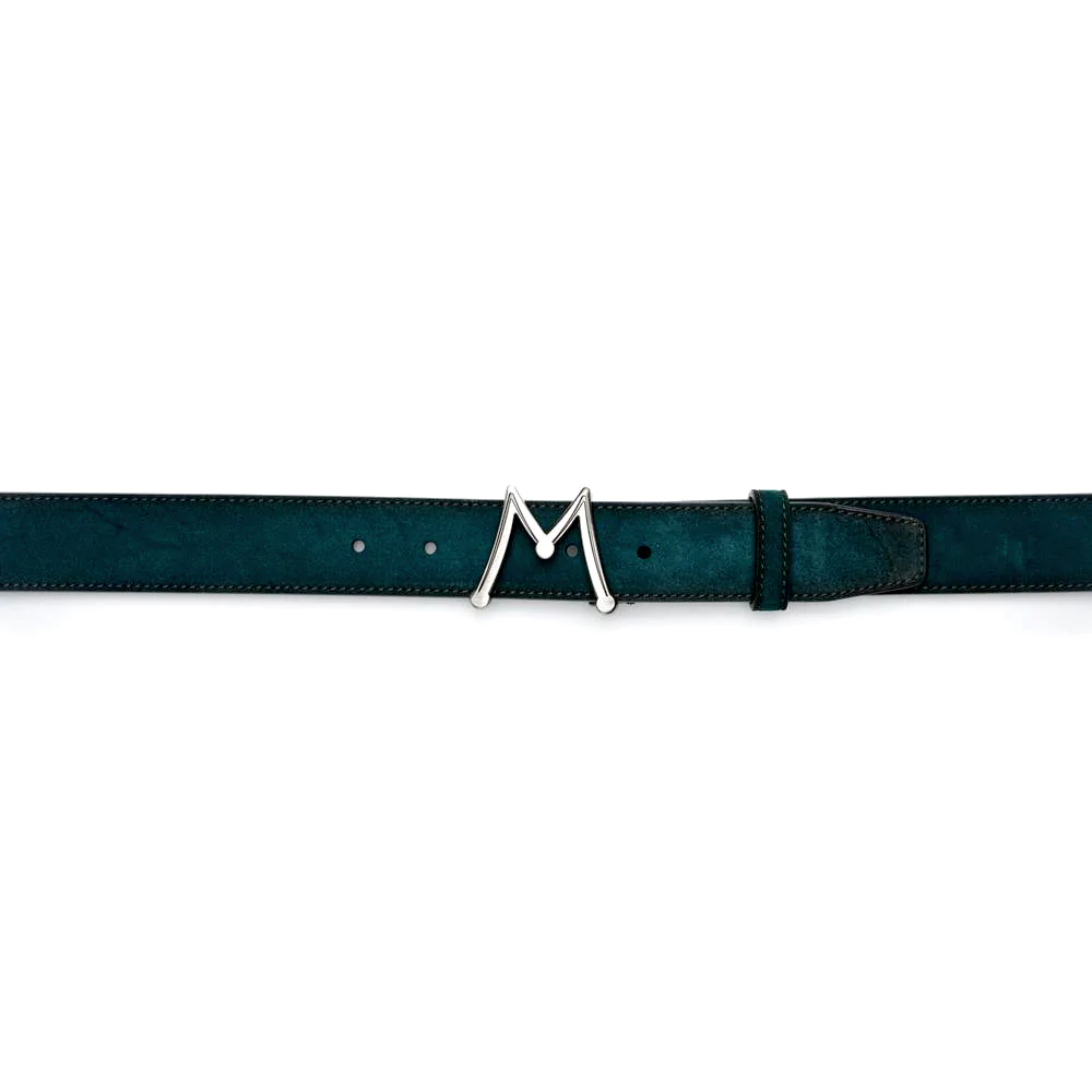 Mezlan Floating Icon Suede Belt Green 
